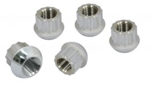 Porsche Style Alloy Lug Nuts, Chrome, Ball Seat, M14-1.5, Set of 5